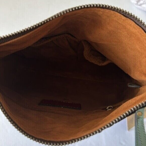 PATRICIA NASH Leath Tooled “Valerie” Wristlet Clutch Fold-Over Pouch Sage Green